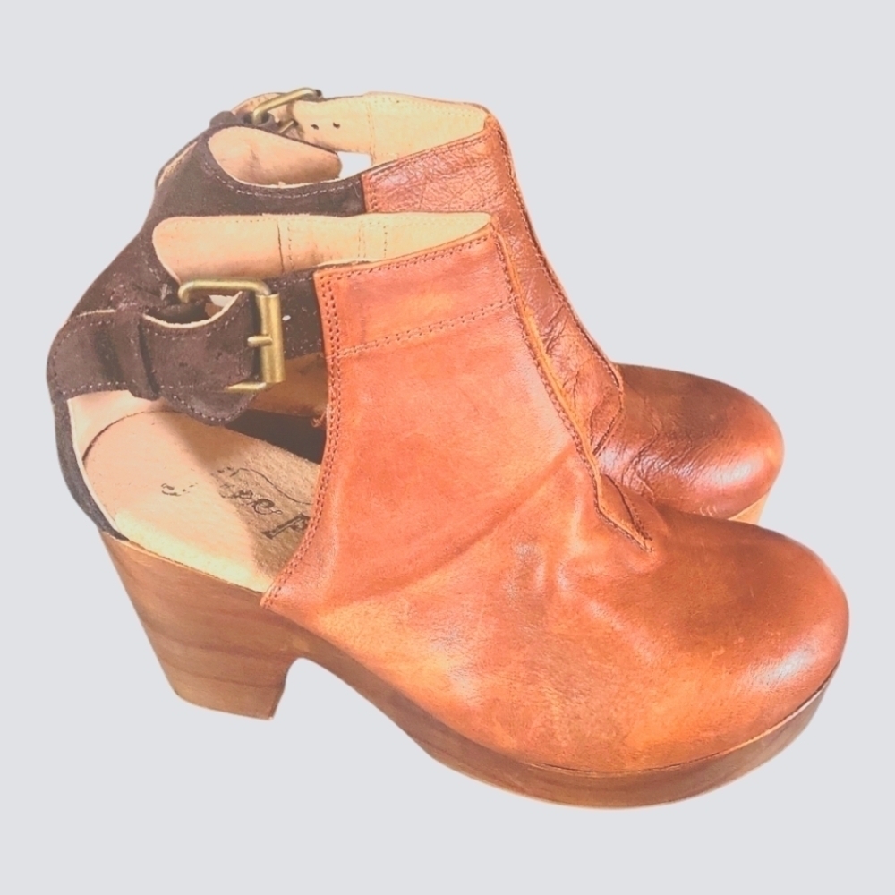 Free People Stylish Brown Leather  Clogs Amber Ankle Boots Made in Spain  Sz 37 - Picture 2 of 9